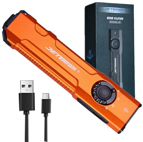 JETBeam E26 Rechargeable EDC Flat Flashlight 4 Constant Brightness Modes+Strobe+1300mW UV+Green Beam Combo,1800 Lumens Portable Pocket Lights,IPX-8,Triple Sources for Outdoors,Emergency,Working