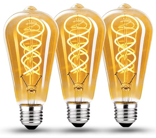 Edison Vintage Glühbirne E27, E27 LED Vintage Dimmbar 6W Retro Glühbirne LED Filament Lampe Warmweiß Ideal für Nostalgie und Retro Beleuchtung im Haus Café，Bernstein Glas- 3 Stück (ST64)