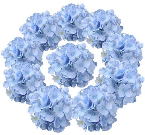 Hortensia Fleurs artificielles 10pcs de 13 pouces de long tige fausse l'hortensias soie réaliste Hortengea fausse fleurs d'hortensia pour la décoration, le mariage, le fiançailles, la maison bleu