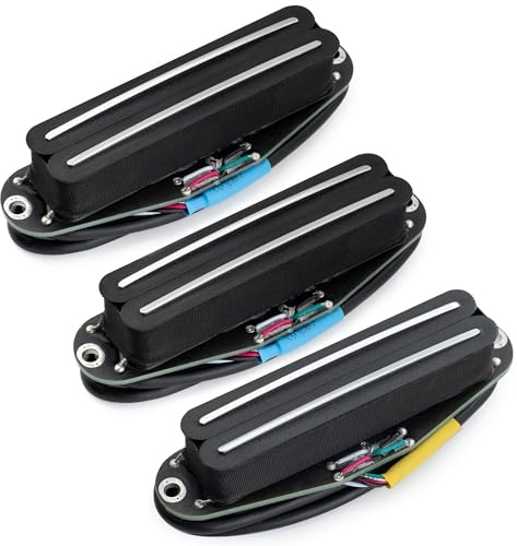 Musiclily Pro ST-DPHC Céramique Set Humbucker Format Simple Bobinage Noir | Rail Blade, Manche Milieu Chevalet Pickup, Super Distortion, pour Guitare électrique Style Strat