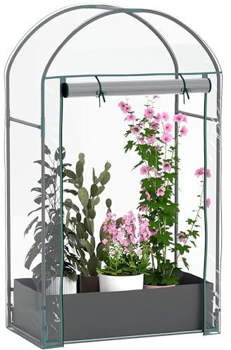 Outsunny Serra da Balcone per Orto con Porta a Cerniera Avvolgibile e Sacco per Piante, Serra da Giardino in Acciaio e Plastica, per Piante, Fiori e Verdure, 89x50x152 cm, Trasparente