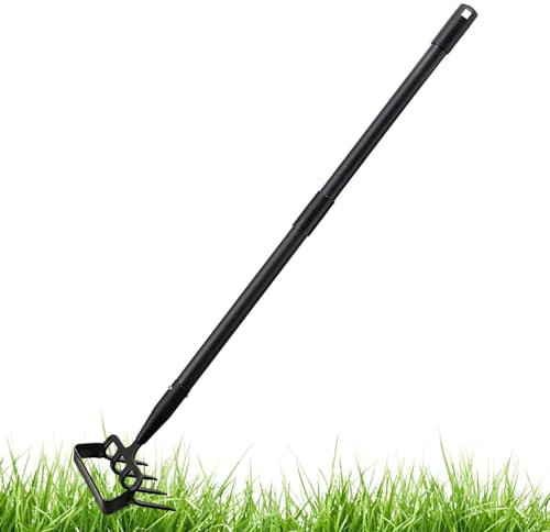 Herramienta de jardín con rastrillo de azada - Rastrillo de jardín de metal, azada y cultivador manual con mango largo | Herramienta de jardín con azada cultivadora para aflojar la tierra, rastrillo d