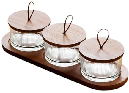 MagiDeal Plateau de Service en Bois avec Bol, présentoir à Desserts, Plateau en Verre, Plats de Service divisés pour Bonbons Sala, apéritifs aux Fruits, 3 Grille