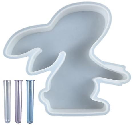 Wilitto Casting Molds Vase Silicone Vase Rabbit with 3 Reagent Glasses, Rabbit Epoxy Resin Molds, Flower Vase Resin Shape, DIY Propagation Station for Branch Plants, Easter Gift Sets