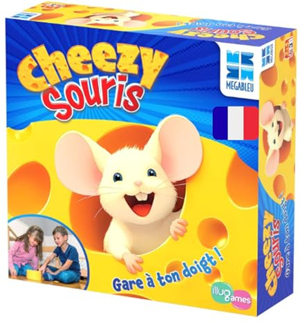 Megableu Cheezy Souris - Jeu de Société Enfant Drôle et Surprenant | Version française pour 2 à 4 joueurs dès 3 ans - Tournez le fromage, choisissez un trou et évitez la souris surprise