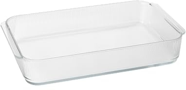 Stelton Pilastro geriffelte Ofenfeste Glasschale - Auflaufform für Lasagne, Gratin, Gebäck - Transparent - Spülmaschinenfest - L 40.8 cm