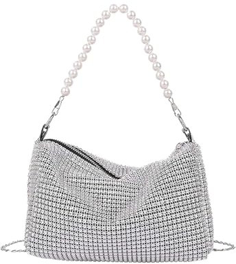 Damen Glitzer Tasche, Umhängetasche Silber Clutch Silber Clutch mit Abnehmbarer Kette Umhängetasche Kleine Tasche für Abend Prom Hochzeit Party Bankett