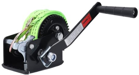 YUMILI 600Lbs Hand Crank Winch with 5M Polyester Strap and Hook Dual Way Ratchet Heavy Duty Manual Winch for Trailer Boat Yacht