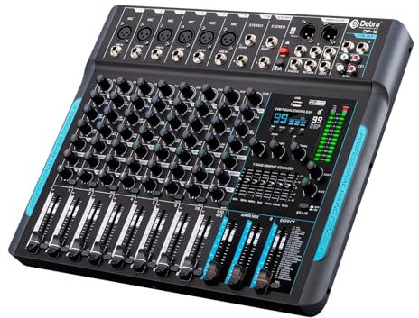 Mezclador de DJ, Controlador DJ mezclador DP-10 Mezclador de grabación con reverberación DSP de 10 canales y 99 canales con rendimiento profesional Bluetooth 5.0