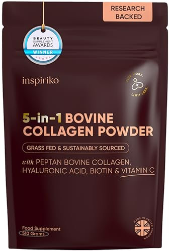 Inspiriko Bovine Collagen Powder for Women - 50 Servings, Grass-Fed Peptan Collagen Supplements for Women with Hyaluronic Acid, Biotin & Vitamin C. Hydrolyzed Collagen Peptides for Beauty & Wellbeing