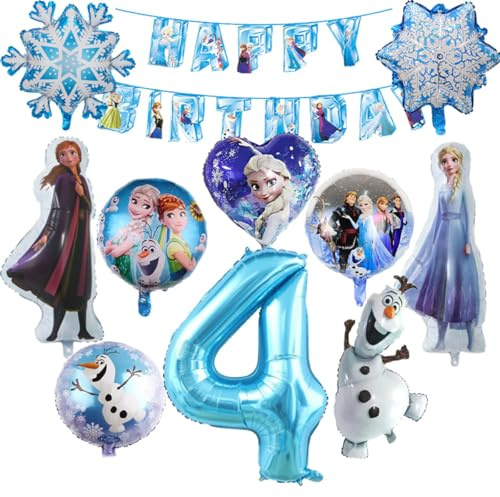 Dekoration zum 4 Geburtstag blaues Thema，11 Stück Party Set mit Banner und Zahl Folienballon korationen, Set für kind Partyzubehör deko