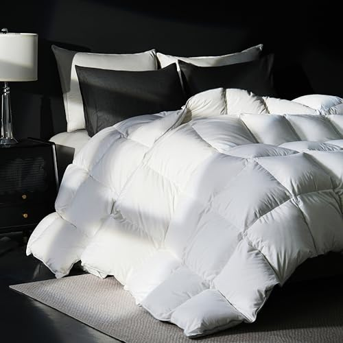 Yalamila California King Goose Feather Down Fiber Comforter, 100% Cotton Cover Ultra Soft Fluffy Duvet Insert, All Season Luxurious Hotel Bedding Comforter with 8 Loops, White 104x96