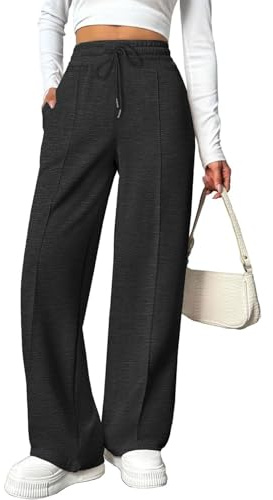 CheChury Wide Leg Joggers for Women Sweatpants Drawstring Elasticated Waist Trousers Wide Leg Womens Straight Leg Joggers with Pockets Loose Tracksuit Bottoms Jogging Yoga Gym Lounge Wear,Black,M