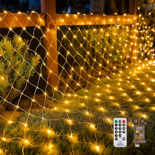 Net Lights Outdoor Indoor, 6m x 2m Large Mesh Fairy Lights Plug in with Remote Timer, Waterproof Connectable String Lights with 8 Light Modes Dimmable for Xmas Tree, Bush, Gazebo, Balcony, Window