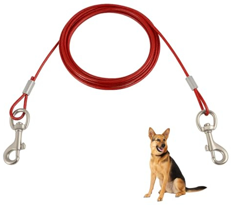Dog Tie Out Cable with 360° Swivel Lockable Hook and PVC Coating, 3M Pet Tie-Out Lead for Dogs Up to 125 lbs, Chew Proof Dogs Runner Cable, Heavy Duty Dog Tether, Lead for Yard Outdoor and Camping