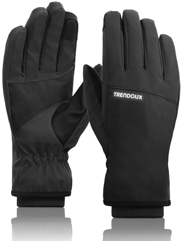 TRENDOUX Winter Handschuhe Herren Damen – Warme Bequeme wasserdichte Winddichte Touchscreen Handschuhe Mit Fleecefutter, rutschfeste Fahrradhandschuhe Laufhandschuhe Outdoor Skihandschuhe – Schwarz M