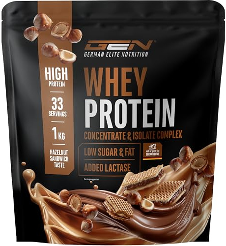 Elite Whey Protein en polvo - 1000 g Bocadillo de avellanas - con aislado de suero - hasta 23 g de proteína por ración - soluble al instante - con lactasa, BCAA y EAA