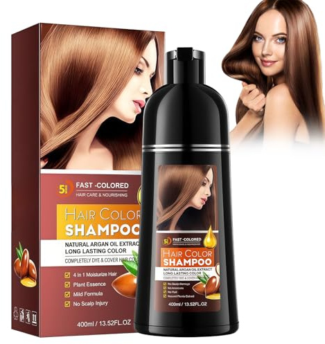 Shampoing Colorant Marron 400ml – Shampooing Coloration 4 en 1 pour Cheveux Blancs, Teinture Instantanée Naturelle pour Femme et Homme, Cheveux Colorés Facile à Utiliser et Longue Durée
