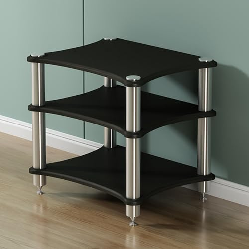 Supporto multimediale AV a 4 strati, rack HiFi e armadio componente, per soggiorno/ufficio, nero, supporto stereo a 3 livelli (60 x 50 x 60 cm) - Soluzione di archiviazione elegante e funzionale