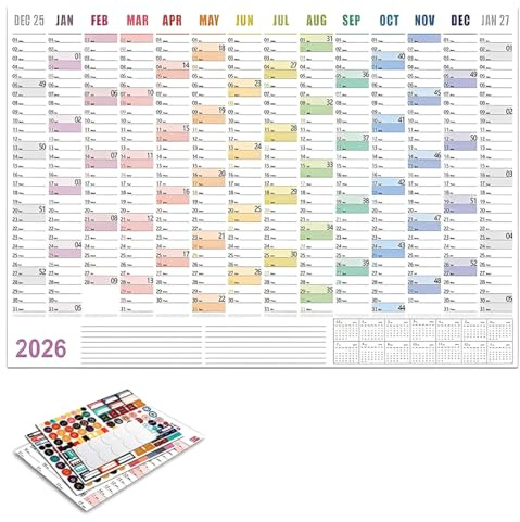 THQAE Calendario 2026 da Muro, Calendario da Parete 2026, Piegato, Gratuito Planner Annuale
