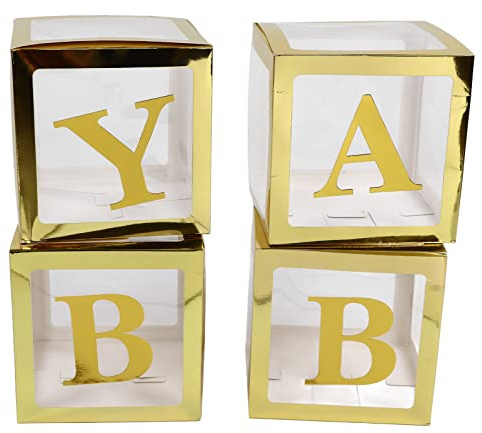 Cryfokt Babyparty-Ballonbox, Sicher, Harmlos, DIY, Dekorativ, Transparent, Geschlechtsoffenbarungsbox für Party-Hintergrund, 4er-Pack für Babypartys, Geburtstage, Hochzeiten, Papier-Kunststoff