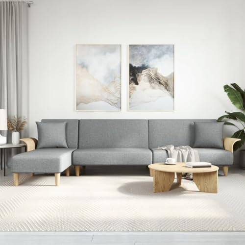 Owoxanthellate Schlafsofa L-Form Hellgrau 279 x 140 x 70 cm mit Chaiselongue Links/rechts wählbar ausziehbar Modernes Design Robust und Langlebig für Wohnzimmer Gästezimmer kleine Räume