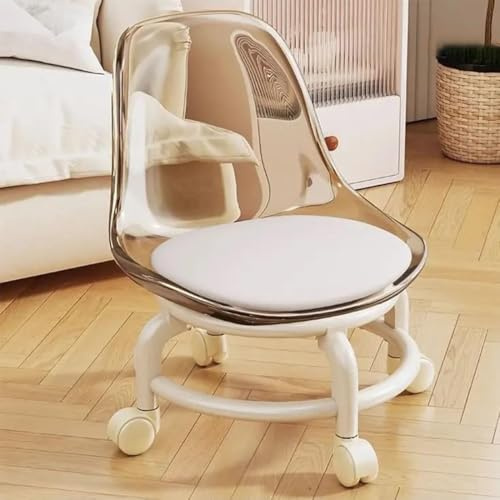 Taburete rodante con ruedas giratorias de 360 grados, asiento de plástico acrílico para el hogar, oficina, jardín y uso físico
