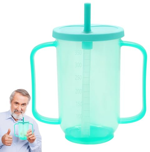 Wieat Adult Sippy Cup with Straw and Lid, Non Spill Cups for Elderly, Beakers for Elderly, Feeder Cup for Bedridden Patients, Feeding Cup for The Elderly, Disabled