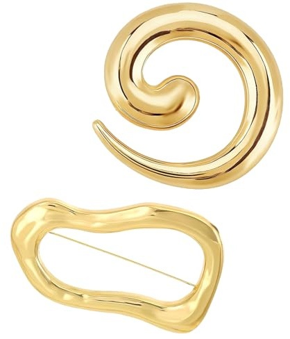 Juego de 2 Broches Geométricos en Espiral Dorados — Pines Dorados para Ropa — Exquisitos Adornos y Accesorios para Mujer: Moda, Bodas, Trajes y Vestidos