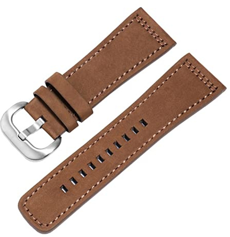 HMFANG Frostat klockarmband i äkta läder, 28 mm, svartbrunt, ersättningsrem, kompatibel med S2 M2 P3 T2-serien, retroklocka, kedja(Brown silver)