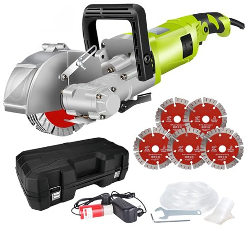 Wall Chaser Cutting Machine with 5 Saw Blades, 4000W, 7500RPM, Adjustable Depth & Width for Grooves in Granite, Marble, Concrete, and Stone