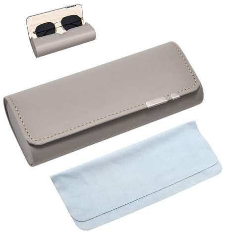 ASISUN Brillenetui Hardcase, Premium Lederbrillenbox in Eleganz Grau,Brillenetui Sonnenbrille mit Magnetverschluss,für Damen und Herren, ideal für Reisen und täglichen Gebrauch