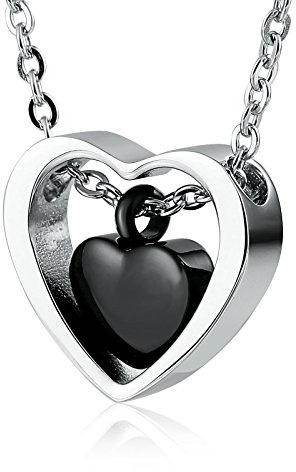 Beydodo Asche Anhänger Kette zum Befüllen, Urnen Halskette für Asche mit Herz Anhänger Kette Gold Silber Schwarz 60CM