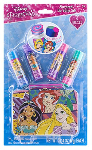 Townley Girl Disney Princess 5-Piece Lip Balm Gift Set - Bubble Gum, Cotton Candy, Watermelon & Raspberry Flavors