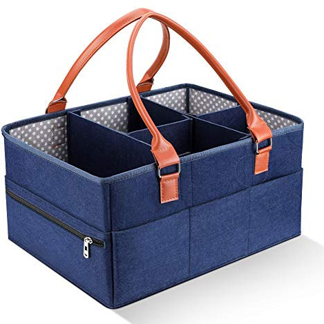 Baby Windel Caddy Organizer, große tragbare Windel Aufbewahrungskorb Persönlichkeit abnehmbare Trennwand, Kinderzimmer Aufbewahrungsbehälter und Auto Organizer für Windeln und Babytücher