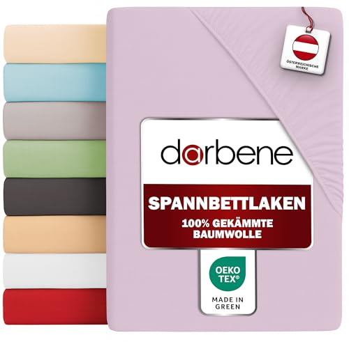DarBene® Spannbettlaken, Oeko-TEX, Flieder, 140x200 cm | 100% gekämmte Baumwolle, 145 g/㎡ Jersey, bis 30 cm Matratzenhöhe, atmungsaktiv, weich, kuschelig