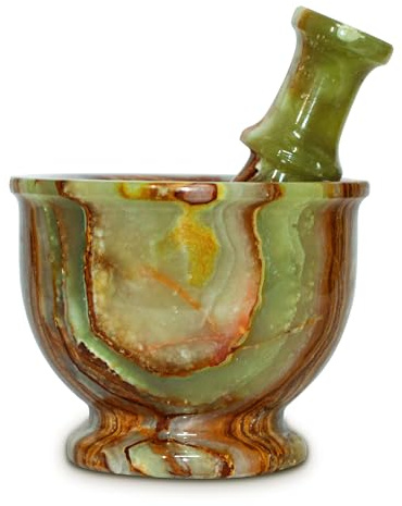 TheWolfard Mortar and Pestle Set – Large Stone Grinder with Polished Bowl & Non-Slip Base | Elegant Onyx Marble Kitchen Tool for Spices, Herbs & Guacamole