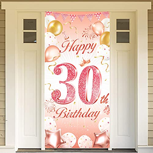 DPKOW Rose Gold 30. Geburtstag Dekoration Frau, Rosé Gold Hintergrund Banner für Frau 30. Geburtstag Deko Tür Garten Tisch Wand Deko, 185 x 90cm