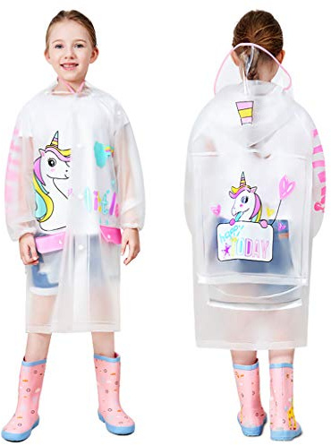 Hovkib Impermeabili per Bambini Ragazzi Ragazze Giacche da Pioggia Bambina Poncho Antipioggia Bambino Trasparente Cappotto di Pioggia XL/7-8 Anni