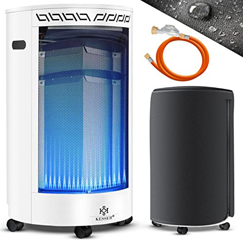 KESSER® Gasheizer Keramik 4200 Watt Gas Heizstrahler inkl. Gasdruckregler Gasschlauch - Gasheizofen inkl. Schutzhülle Gasheizgerät, Infrarot Keramikbrenner, Butan- oder Propangasflaschen Weiß