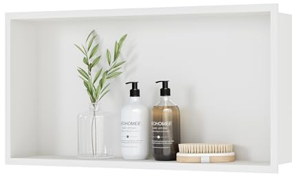 Neodrain - Nicho de pared de ducha de acero inoxidable integrado, color negro, estante único de almacenamiento para cuarto de baño, 60 x 30 cm, color blanco