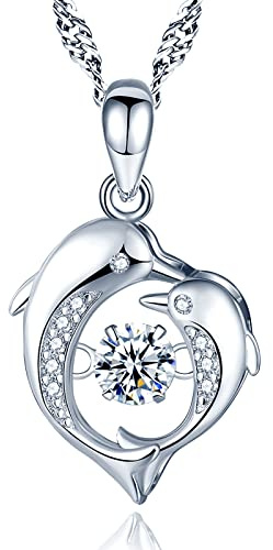 Yumilok Collier pour femme et fille, Collier Pendentif en Argent 925, Collier dauphin décoré de zircon brillent, Bijou argent élégant