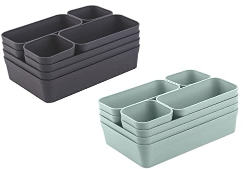 Engelland - Schubladen-Organizer Set, 16-teilig, Farbmix: Anthrazit/Pastellgrün, frei verstellbar, Aufbewahrungs-Box, Einteiler, Trenn-System, Utensilien, Stauraum, Haushalt, Kunststoff, BPA-frei