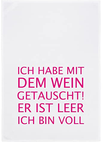WESTCRAFT Maritime Geschirrtücher, lustige Sprüche/Küchen-Handtuch - Dish Towel Vintage Küchen Deko aus 100% Baumwolle 50 x 70 cm (Wein leer Ich voll pink)