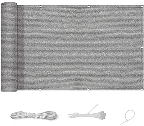 Balkonverkleidung 95 x 300 cm Windschutz Staubschutz Balkon Sichtschutz Ohne Bohren mit Ösen Nylon Kabelbinder und Kordel für Gartenzaun Balkonzaun, Grau