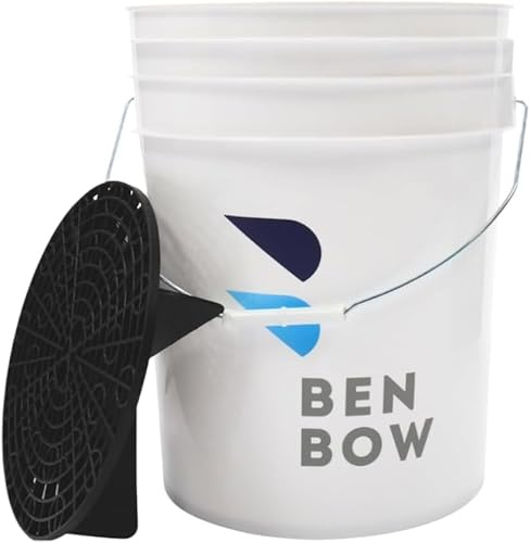 BenBow - Wascheimer mit Schmutzsieb - 20 Liter Weiß - Robust langlebig und ideal für die professionelle Hand-Autowäsche -Werkstatt anwendungen - Waschanlage - Hause - Büro - perfekt für Sauberkeit