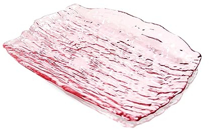 soulnioi Glass Square Fruit Plate, Crystal Clear Salad Plate, Gold Inlay Serving Plate, Snack Dessert Plate Multipurpose Tray Decorative Plate for Home Wedding Party - Pink