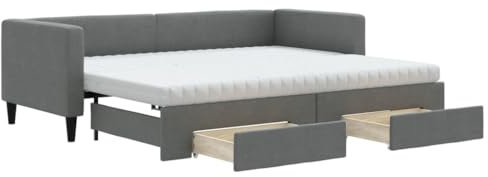 vidaXL Tagesbett, Sofabett Ausziehbar mit Schubladen Matratzen, Gästebett Schlafsofa für Schlafzimmer Wohnzimmer, Sofa Ausziehbett, Dunkelgrau 80x200cm Stoff
