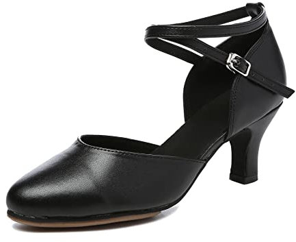 MINITOO Damen Standard Salsa Latin Tanzschuhe Bequem Party Abend Pumps Schuhe HW033 Schwarz 7cm Absatz EU 39