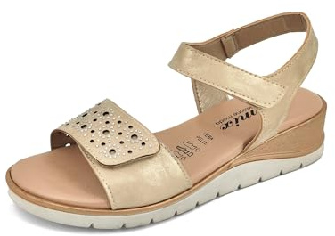 JOMIX Sandali Donna Estivi con Zeppa Bassa in Vera Pelle Eleganti con Strass Comodi con Chiusura a Strappo Made in Italy TD2942 Oro 40